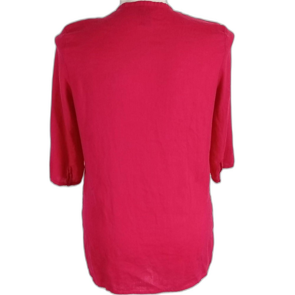 Sarah Spencer Woman 1X Top Bright Pink‎ 100% Linen Button Front 3/4 Sl - Picture 3 of 5